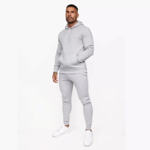 Conjunto Deportivo Gris para Hombre con Capucha, Pantalones Deportivos Largos de Color Sólido con Bolsillos Laterales para Otoño - Product Image 1