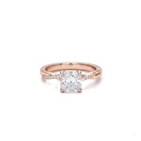 Bague de fiançailles en or massif 10K 14K 18K et argent sterling 925 avec diamants de laboratoire taille coussin et taille rond, bande torsadée, halo caché, demi-éternité