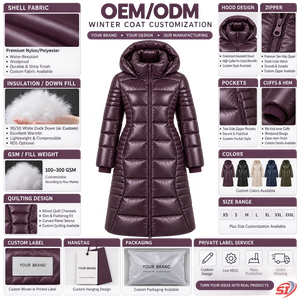Custom Women's Plum Glossy <b>Long</b> Puffer <b>Coat</b> Hooded Quilted Winter Jacket Fashion Insulated Winter Outerwear Supplier - Product Image 5