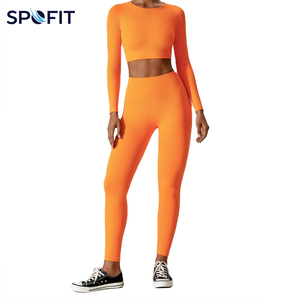 Custom Women's Plus Size Breathable 2 Piece Seamless Fitness Set Long Sleeve Crop Top High Waist Yoga Leggings Custom Logo - Product Image 1