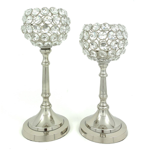 Luxury <b>Silver</b> Aluminum Crystal Candle Holder Set For Wedding Centerpieces Modern Elegant Metal Hurricane <b>Candlestick</b> Votive - Product Image 1