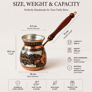 Handmade Engraved Copper Turkish Coffee Pot Cezve Ibrik Wooden Handle Arabic Greek <b>Espresso</b> Coffee Maker Milk Warmer Gift Pot - Product Image 6
