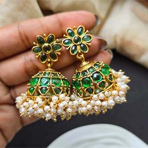Kemp Gold-Plated Drop Earrings with Cluster Pearl and Moissanite - Product Image 4