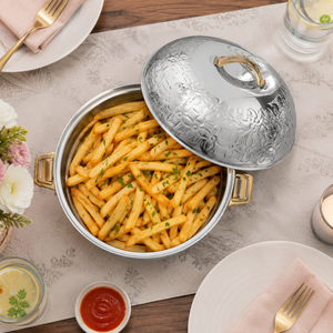 Premium Stainless Steel Double <b>Wall</b> Insulated Casserole | Hot Pot with Gold Handles Embossed Food Grade Serving Bowl for Home - Product Image 2