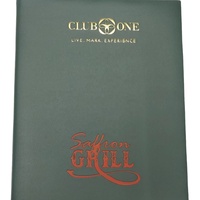 Porte-menu professionnel pour boissons bleues, format A4, en cuir PU vert, épaisseur 3 mm, couleur et logo personnalisés, ISO