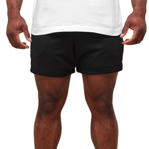 Pantalones Cortos Deportivos de Malla Transpirable para Hombre, 5 Pulgadas, para Gimnasio, Entrenamiento, Color Negro Sólido - Product Image 1