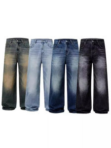 Pantalon de survêtement décontracté d'été pour homme, en denim personnalisé, coupe ample, taille haute, jambe large, délavé clair, tissé, ample - Product Image 6