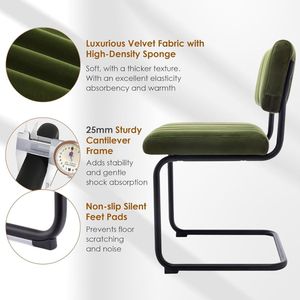 Ergonomic Green Upholstered Dining Chair with Metal Legs, Velvet Accent Chair for Restaurant, Hotel Lobby and Cafe <b>Seating</b> - Product Image 5