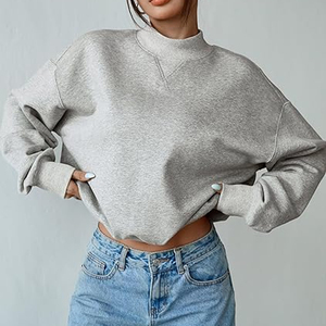 Custom Women Oversized Mock Neck Sweatshirt with Contrast Rib Collar Cuffs and Hem heavyweight fleece mockneck women sweatshirts - Product Image 5