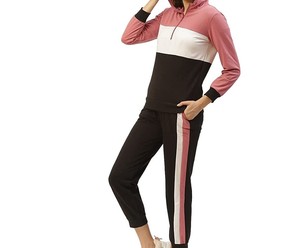 Women Color Blocking Tracksuit Set Full Sleeve Half-<b>Zip</b> Sporty Casual With Side Pockets Elastic Waist Autumn Wear - Product Image 1