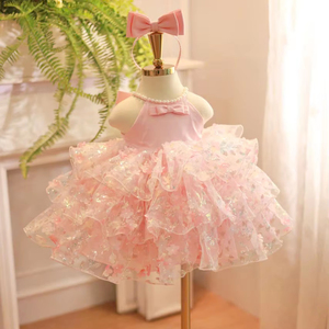 Vestido Maxi de Lujo para Niñas, Estilo Princesa, con Cuello Halter, Tafetán y Malla en Capas, Ecológico, Marca Bao Tran, para Todas las Temporadas, Precio Razonable - Product Image 1