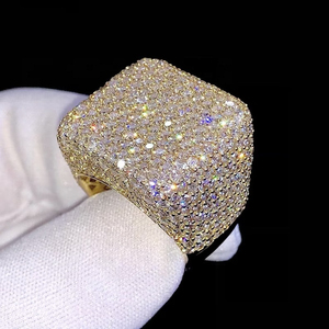 <b>Iced</b> Out Moissanite Diamond Pave Setting <b>Ring</b> With 925 Sterling Silver Hip Hop Bold Bust Down Men's Wear <b>Ring</b> - Product Image 1