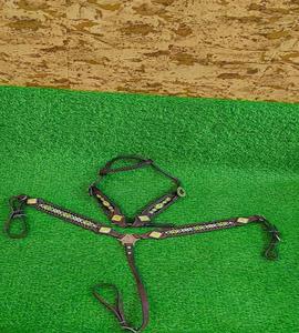 Horse breast collar western <b>leather</b> tack chest <b>harness</b> geometric bead concho stud adjustable strap riding halter gear set - Product Image 2