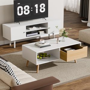 Mesa de Centro Moderna de Madera con Almacenamiento, Mesa de Coctel Rústica, Mesa de Centro para Sala de Estar, Mueble Decorativo Estilo Granja - Product Image 3