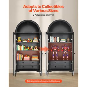 Vitrina Arqueada Alta de 70 Pulgadas con Puertas de Vidrio, Vitrina de 4 Niveles, 2 Estantes Ajustables, Elegante Librería, Vitrinas para Exhibición - Product Image 5