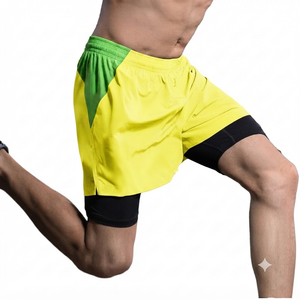 <b>Athletic</b> Lemon Yellow Sportswear Custom Men Workout Shorts Ribbed Gym Casual Running Pockets Contrast Wholesale Oxford Fabric - Product Image 1