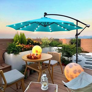 Ombrellone da Esterno da 3 Metri con Luci LED Solari, Impermeabile, 8 Stecche, Base a Croce con Manovella per Esterni - Product Image 1