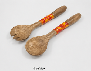 Ensemble de service à salade en bois écologique avec fourchette et cuillère à résine, résistant au lave-vaisselle, idéal pour les dîners de mariage - Product Image 3