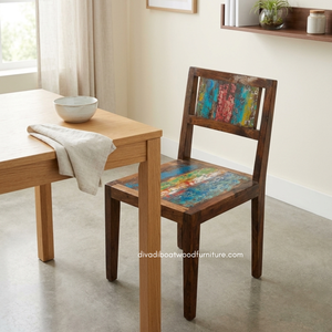 Silla de Comedor Rústica Hecha a Mano, Resistente, para Interiores, de Madera de Barco Reciclada, Ecológica, Color Natural, para Resort, Casa, Villa - Product Image 4