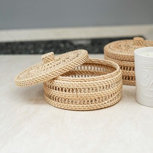 Elegante caja de joyería, cajas de almacenamiento de ratán de alta calidad, recipientes con tapa tejidos a mano, los más vendidos. - Product Image 5