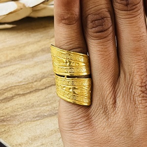 High Demand Brass <b>Rings</b> Boho Statement Band <b>Ring</b> For Women 18k Gold Plated Tribal Pattern <b>Chunky</b> Trendy <b>Ring</b> For Wholesale - Product Image 4