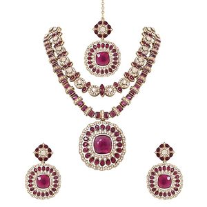 Parure de bijoux indiens plaqués or en alliage avec perles d'imitation, collier et boucles d'oreilles pour femme, design Rani Haar, motif floral, pour mariage - Product Image 5
