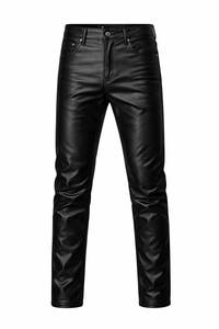 <b>Men's</b> High Waist Black genuine Leather Pants Straight Fit Moto Biker Style With Pockets Zipper Fly - Product Image 2