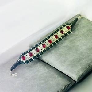 Vintage Silver <b>Ruby</b> Diamond <b>Bracelet</b> Women's Everyday Wear Jewelry Round Brilliant Cut Natural Stone Rhodium Plated - Product Image 3