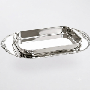 Élégante coupelle à chocolat en métal argenté et plateau de service ovale orné assorti, pour servir des friandises délicieuses lors d'occasions spéciales - Product Image 2