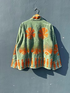 Premium Handcrafted Sage Green Velvet <b>Jacket</b> with Vibrant Orange Artisanal Embroidery Elegant Traditional Winter Outerwear - Product Image 3