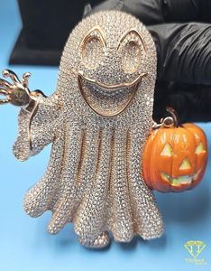 Pendentif fantôme citrouille Halloween glacé, breloque diamant hip-hop personnalisée, pendentif fantôme de dessin animé tendance - Product Image 1