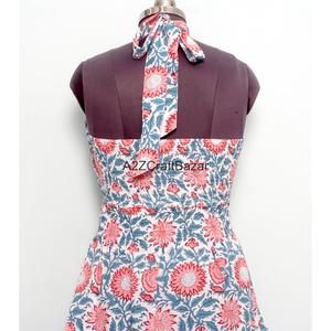 Robe longue formelle indienne 100 % coton, imprimé floral, épaules dénudées, écologique, faite à la main, coupe trapèze, pour soirée, vente en gros fabricant - Product Image 6