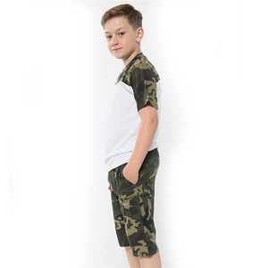 Kids Two <b>Colour</b> Block Top & Shorts <b>Set</b> Camo Green Summer Wear Girls Boys 5-13 - Product Image 3