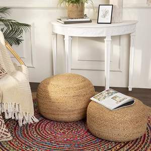 Pouf ottoman tressé naturel en jute et chanvre, confortable, de style bohème, fait main, pour une assise décontractée à la maison, au bureau ou dans la chambre. - Product Image 1