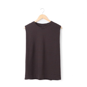 Haut long en tricot de laine rayé sans manches pour femme |   Tunique débardeur à rayures marron et noires |   Fabricant OEM/ODM personnalisé - Product Image 1