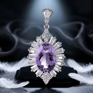 Magnifique pendentif en argent 925 plaqué rhodium pour femme, améthyste naturelle taille ovale, serti griffes, idéal pour le quotidien, bijou raffiné, cadeau - Product Image 4