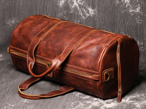 Sac de voyage en cuir véritable, forme ovale, fermeture à glissière, double poignée, capacité 36-56L, sac à dos de voyage pour homme - Product Image 2