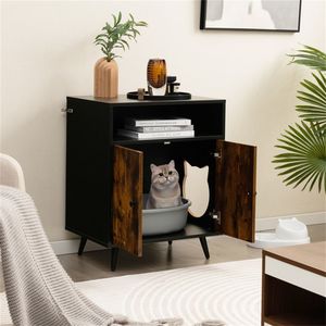 Lettiera per Gatti a Doppia Porta di Grande Capacità con Interno in Legno Marrone, Comodino e Tavolino d'Appoggio per Arredamento Soggiorno - Product Image 5