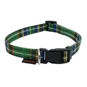 Collier de chien en polyester durable et plastique vert imprimé tartan personnalisé avec décoration de rubans - Product Image 1