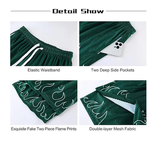 กางเกงบาสเก็ตบอลตาข่ายผู้ชายสั่งทำพิเศษ มีกระเป๋าข้าง เอวยางยืดพร้อมเชือกผูก พิมพ์ลายดิจิตอล 3 มิติ แบบซับลิเมชั่น รับผลิตแบบ OEM - Product Image 5