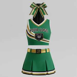 Ensemble d'uniformes de cheerleading personnalisés, noir et vert, logo panthère, impression par sublimation, tenue de cheerleader pour femmes adultes, uniformes sportifs - Product Image 5