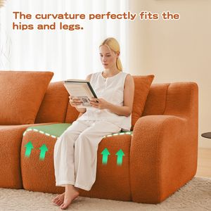 Divano a 2 Posti a L in Tessuto Teddy Senza Struttura, Design Ergonomico con Braccioli Curvi, Alta Qualità 32D per Soggiorno, Nessun Montaggio Richiesto - Product Image 5