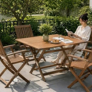 Ensemble de meubles de jardin pour repas en plein air au Vietnam, en bois/rotin/aluminium, 4/6/8 places, tissu/coussin personnalisé - Product Image 1