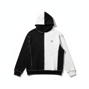 Premium Custom Split Color Block Hoodie Unisex Streetwear Oversized <b>Black</b> and White Pullover <b>Fleece</b> Men Cotton Sweatshirts - Product Image 4