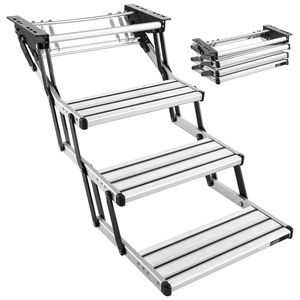 Scaletta Telescopica Pieghevole Manuale a 3 Gradini per Camper in Lega di Alluminio, Accessorio Esterno con Telaio in Acciaio, Capacità di Carico 440 Libbre - Product Image 1