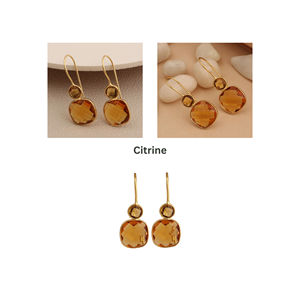 <b>Gold</b> Plated Citrine Drop <b>Earrings</b> Women's Classic <b>Dangle</b> Jewelry Bezel Setting Fashion <b>Earrings</b> Wholesale - Product Image 2