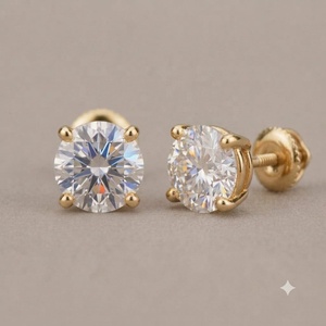 Pendientes de Oro Amarillo Sólido de 14K con Diamante Cultivado en Laboratorio CVD de Corte Brillante de 1ct 2ct, Certificado IGI, de Lujo, Unisex para Hombre y Mujer - Product Image 3