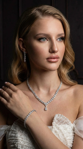 Conjunto de Joyería Nupcial con Circonitas - Collar en Y, Pendientes, Pulsera y Anillo de Plata de Ley con Baño de Oro Rosa en Forma de Y - Product Image 5