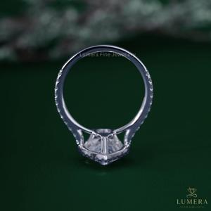 Anillo de compromiso de lujo con diamante de laboratorio talla pera de 3.57 quilates, halo de oro blanco de 14K, tallo pavé, anillo de boda nupcial en forma de lágrima para mujer - Product Image 6