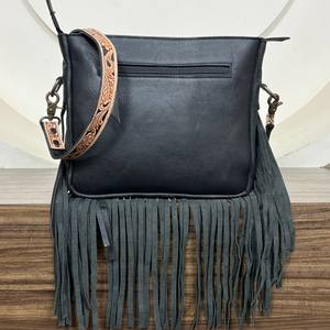 New 2025 Western Designer Hand Tooled Leather Fringe Crossbody Bag Natural Cowhide Handmade Boho Cowgirl Shoulder Purse <b>Handbags</b> - Product Image 5